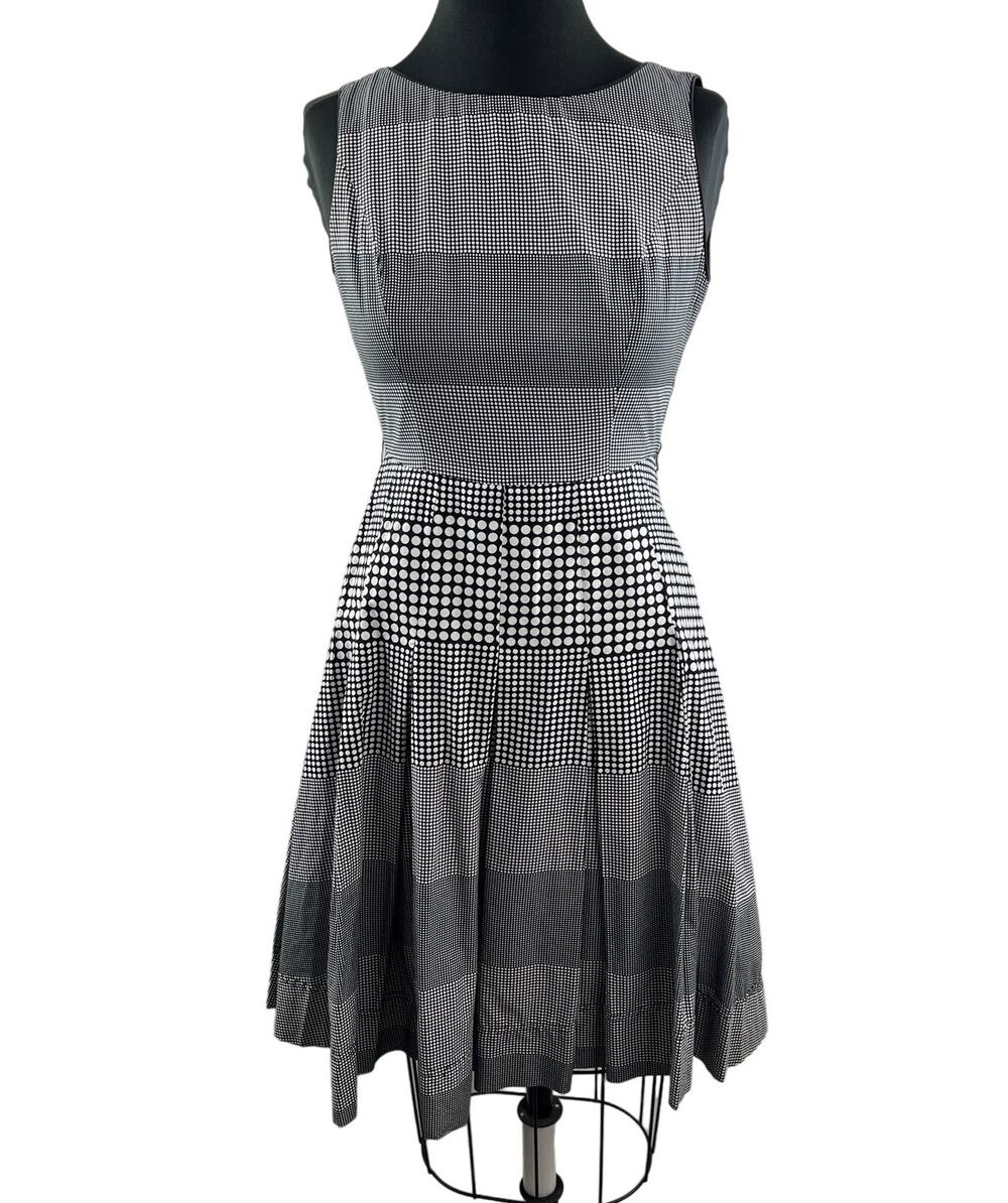 TS Taking Shape Black White A-Line Dress Polka Dots Boat Neck Back Zip Size 8